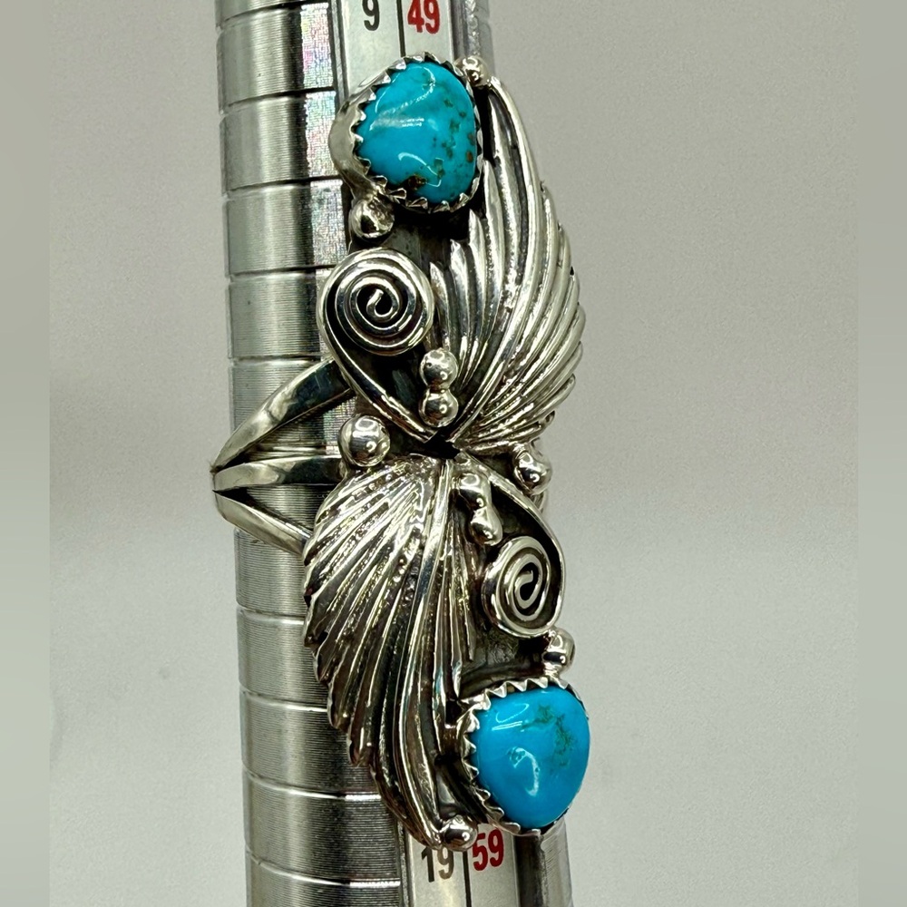Vintage Native American Navajo Harris Largo Sterling Silver Ring with Turquoise - Picture 7 of 16